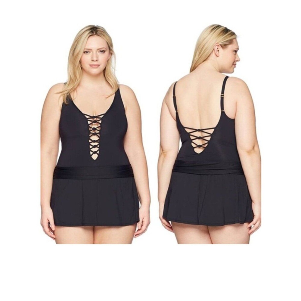Bleu Swimdress Size 22W Rod Beattie Black Skirted